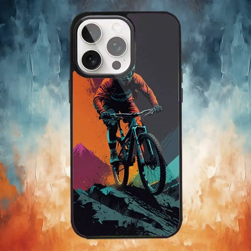 Casing Ponsel Seni Bersepeda Sepeda Gunung Untuk iPhone17,16,15,14,13,12,11 Plus,Pro Max Pengisian Daya Nirkabel Magnetik Magsafe