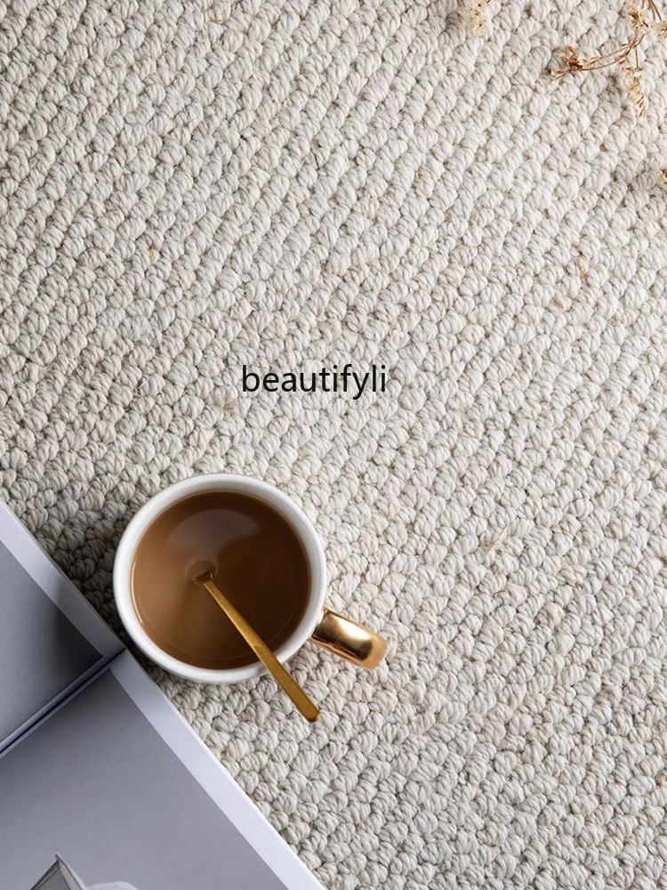 Solid color wool round carpet living room Nordic wabi style light luxury bedside blanket coffee table floor mat