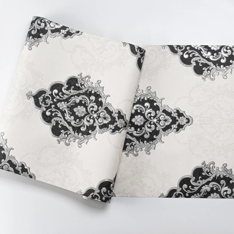 European Black White 3D Damask Wallpaper for Bedroom Living Room Modern Home Decor Floral Wall Paper Roll