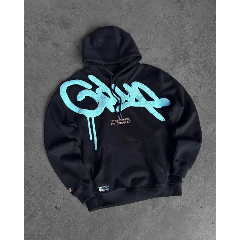 Colorful Retro Punk Letter Embroidery Casual Loose Hoodie Men 2025 High Street Trend Y2K Harajuku Oversized Sweatshirt Women