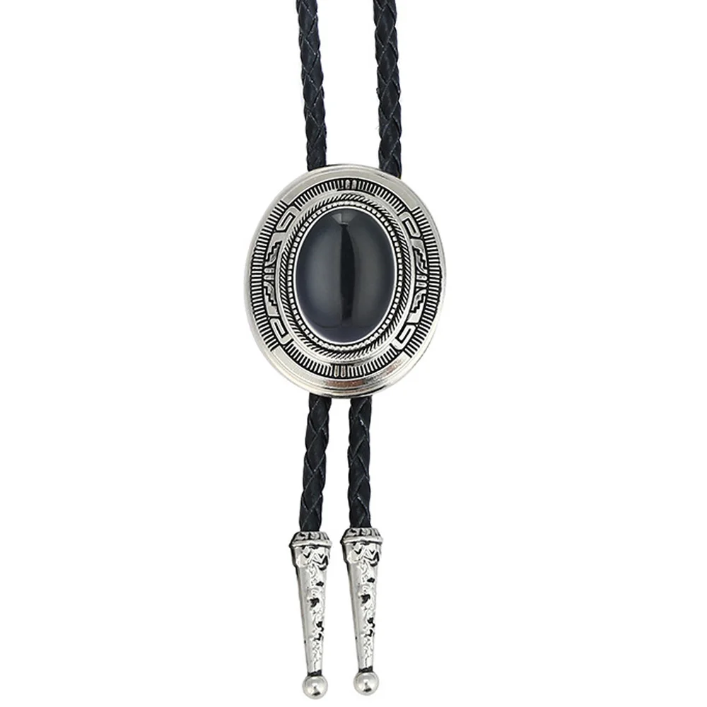 Cheapify Dropshipping Genuine Leather Rope Water Drop Type Natural Agate Stone Bolo Ties for Men Western Women Wedding Bowtie