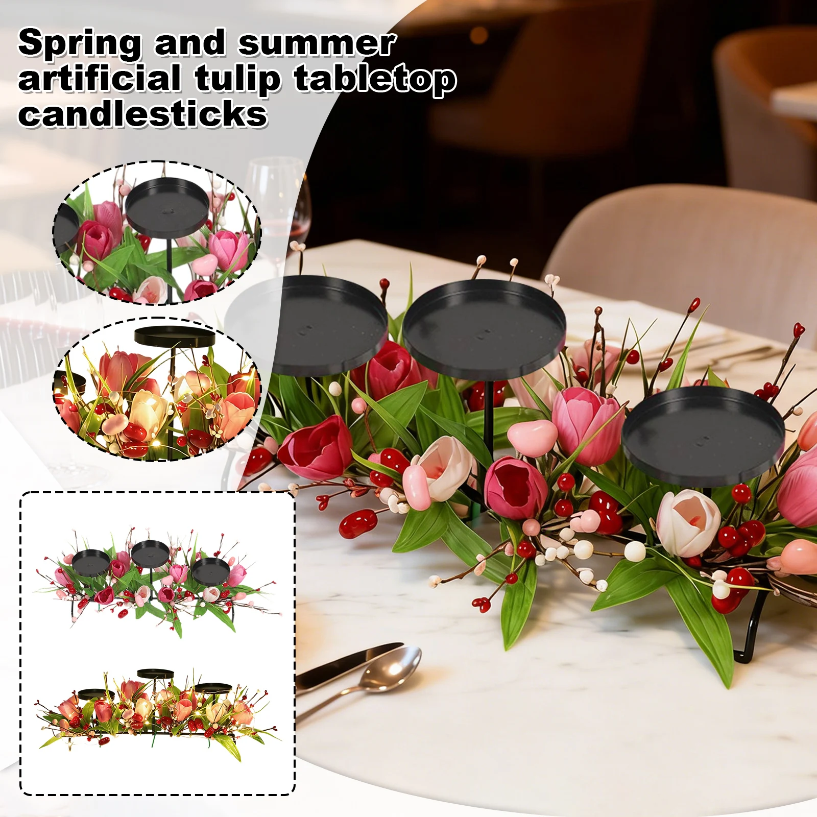 

Подсвечник для обеденного стола с имитацией тюльпана, центральное украшение для свадебной вечеринки, обеденный стол, подсвечник на день Святого Валентина