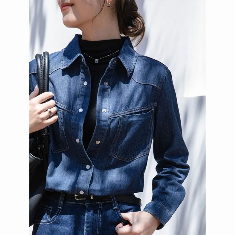 

Vintage Denim Shirt Women's Autumn/Winter Fashion Versatile Commuting Top Sensible Design Leisure Style Button-Up Women Top