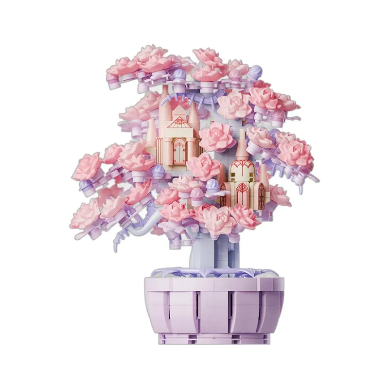 

Creative Architecture Outdoor Landscape Treehouse Mini Block Cherry Blossom Tree House Building Brick Construction Toys For Gift