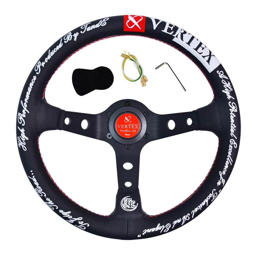 VERTEX Seize The Road JDM Classic Steering Wheel Red And White Thread Sport Racing Steering Wheel With High-level Embroidery 3