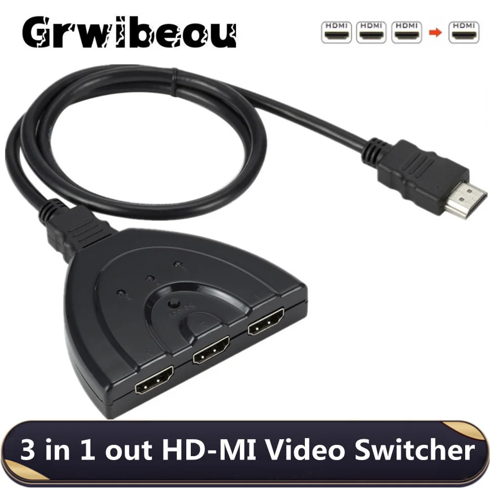 محول فيديو متوافق مع HDMI 1080P من Grwibeou فاصل فيديو 3 في 1 خارجي صغير 3 منافذ HDMI متوافق مع دي في دي HDTV Xbox PS3 PS4