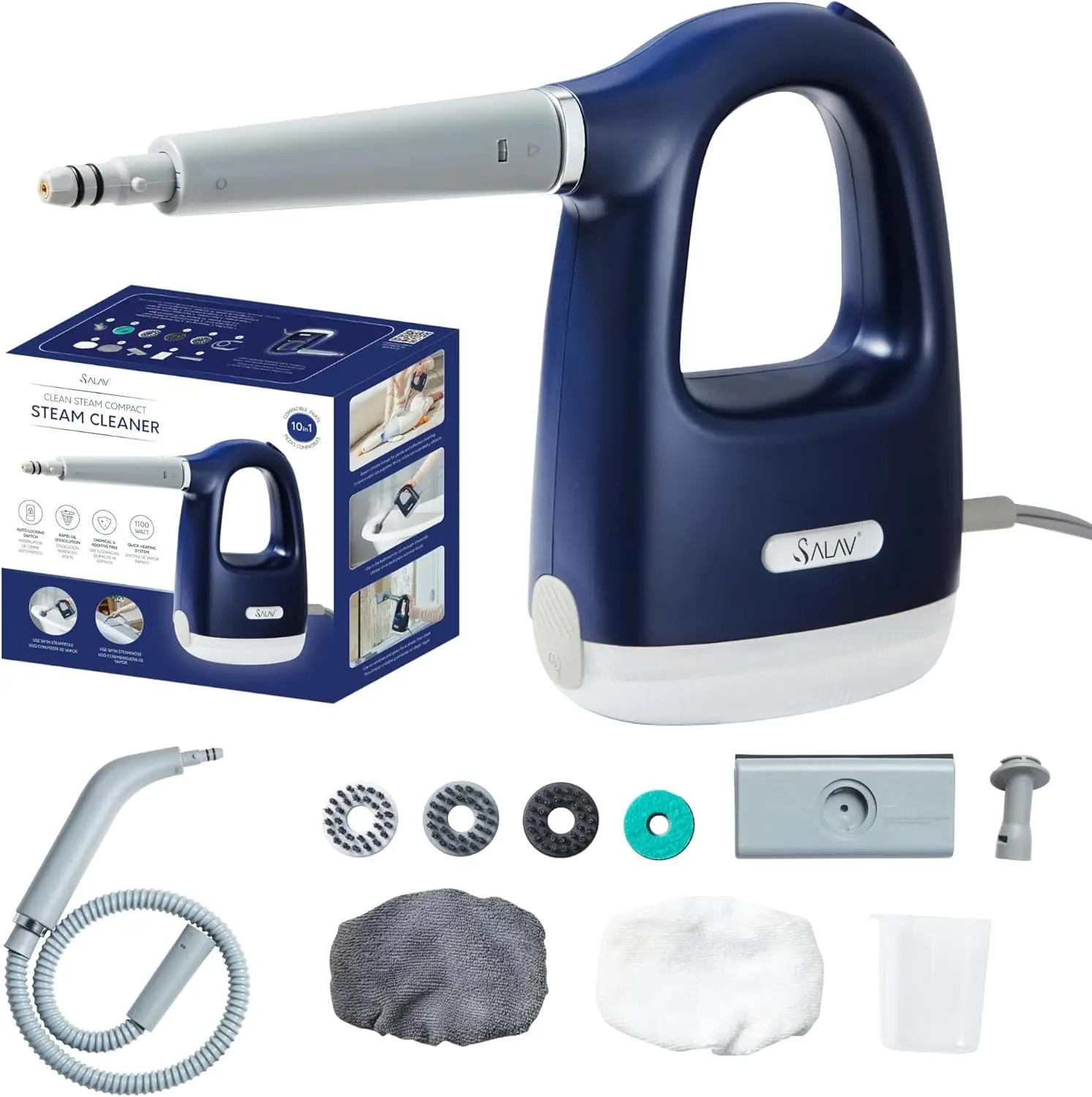 CleanSteam Compact Steam Cleaner Pressurized Multi-Surface Handheld Steamer w/11pc Accessories, Safety Lock No-Drip Fast Heat