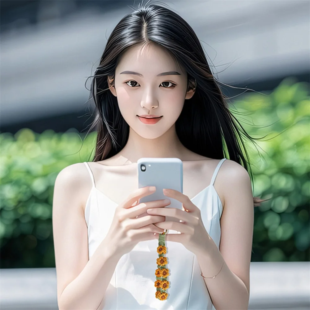 الكروشيه زهرة الأقحوان الحبل مكافحة خسر شريط للرسغ للهاتف النساء الفتيات اليدوية الحياكة حقيبة المعلقات المفاتيح الهدايا