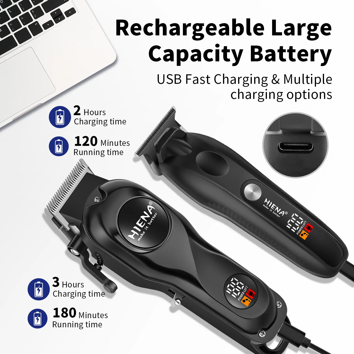 

HIENA Беспроводная машинка для стрижки волос, мощная USB-зарядка, электрический триммер для бороды, портативная парикмахерская машина для стрижки волос