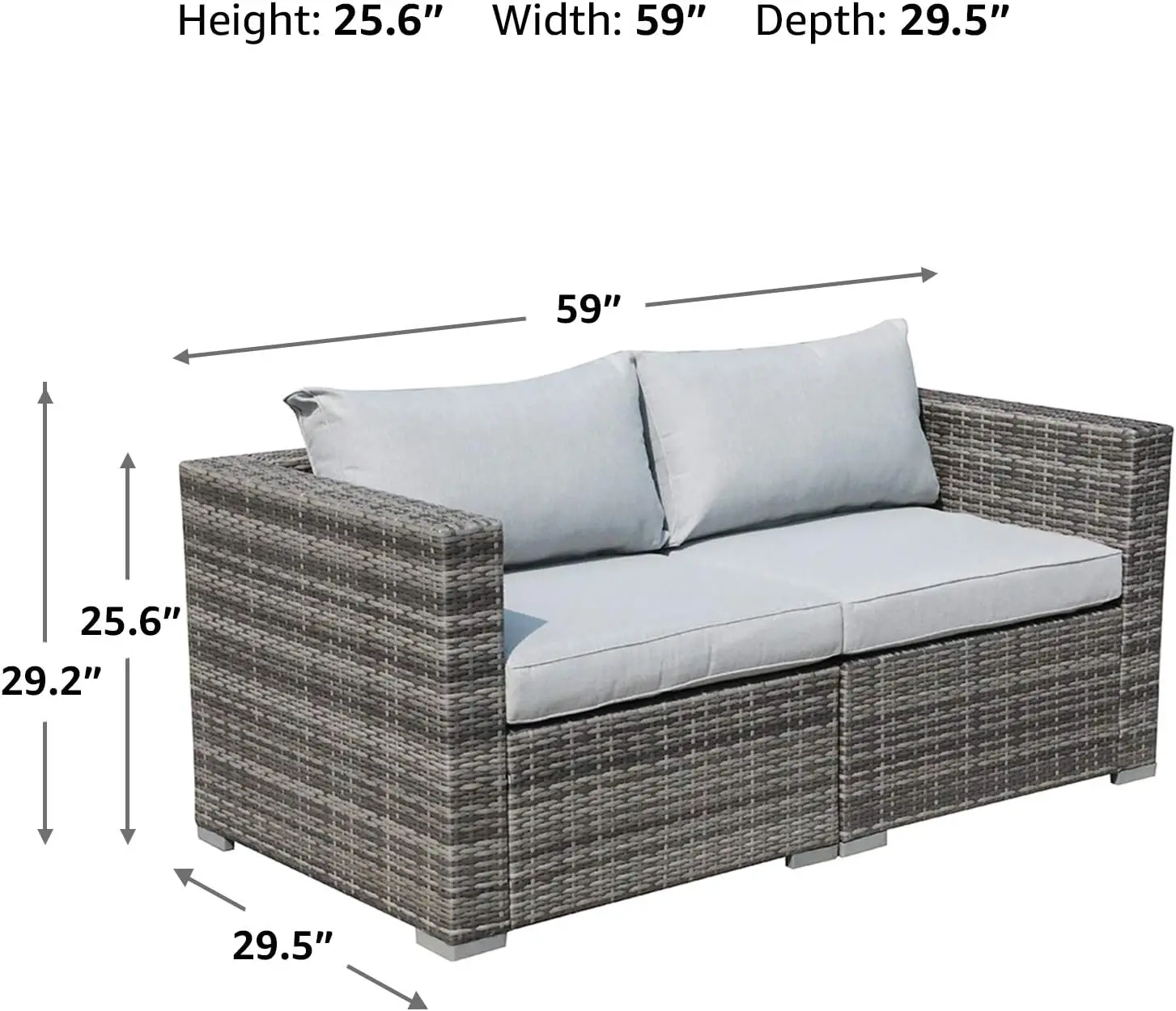 Outdoor Wicker Loveseat 2pcs, All Weather Grey PE Rattan Sectional Corner Sofa Set with Additional Extra Chairs, Light Grey