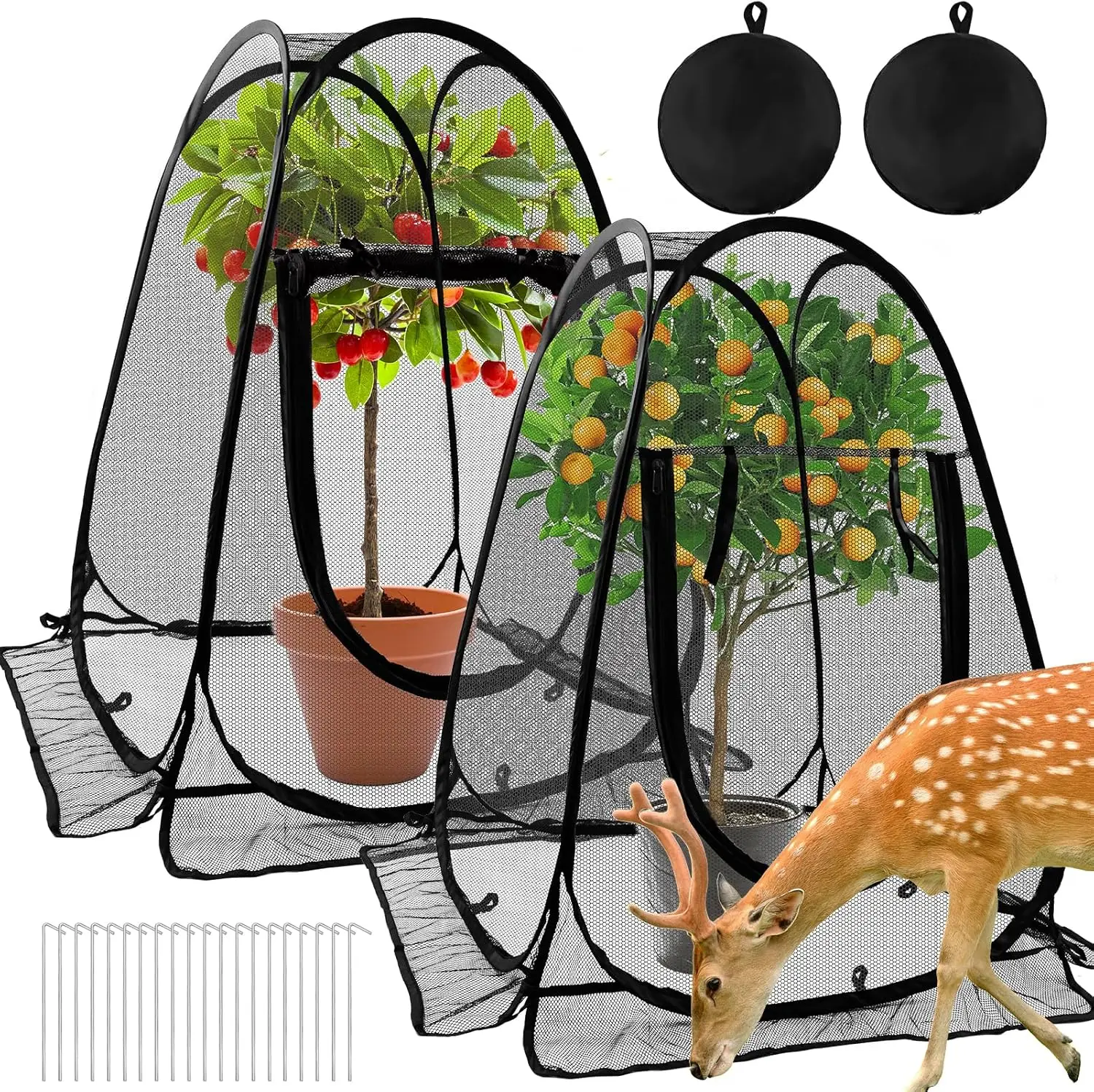 

Набор из 2 больших сетчатых защитных чехлов для растений с колышками, 28x28x34 дюйма, для защиты цветов и овощей от животных