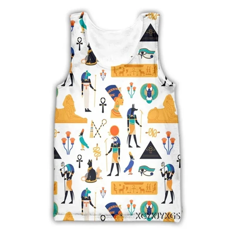 Ancient Egyptian Text 3D Printed Tank Top Men Summer Casual Sleeveless Vest Trend Personality Cool Sport Fitness Tees Top Male