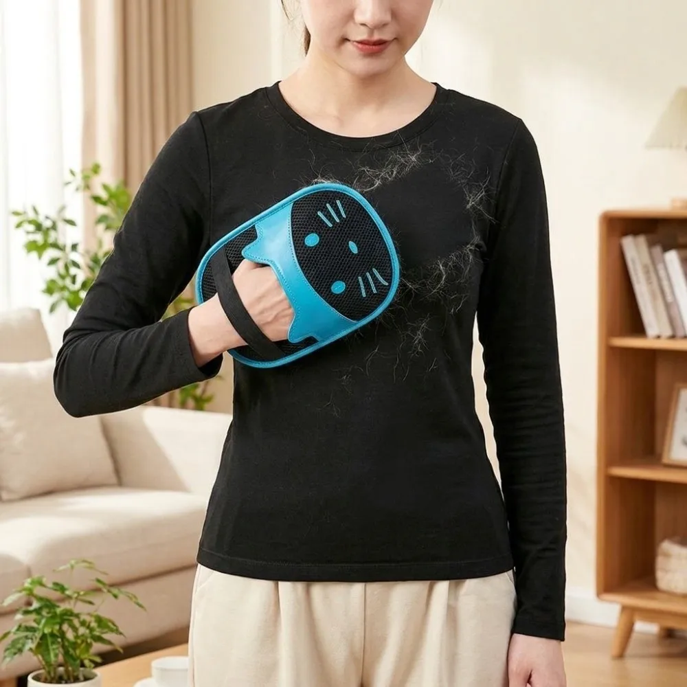 Five-Finger Partition Pet Hair Remover Glove Anti-Slip Band Mesh Surface Pet Static Brush Cat Pattern Wear Resistant