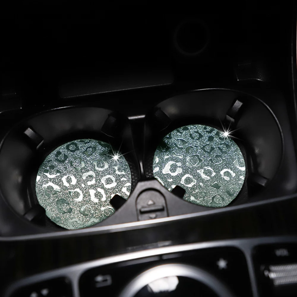 Paar waterdichte glinsterende TPU autobekerhouders met luipaardprint antislip blingbling-stijl voor auto-interieurs