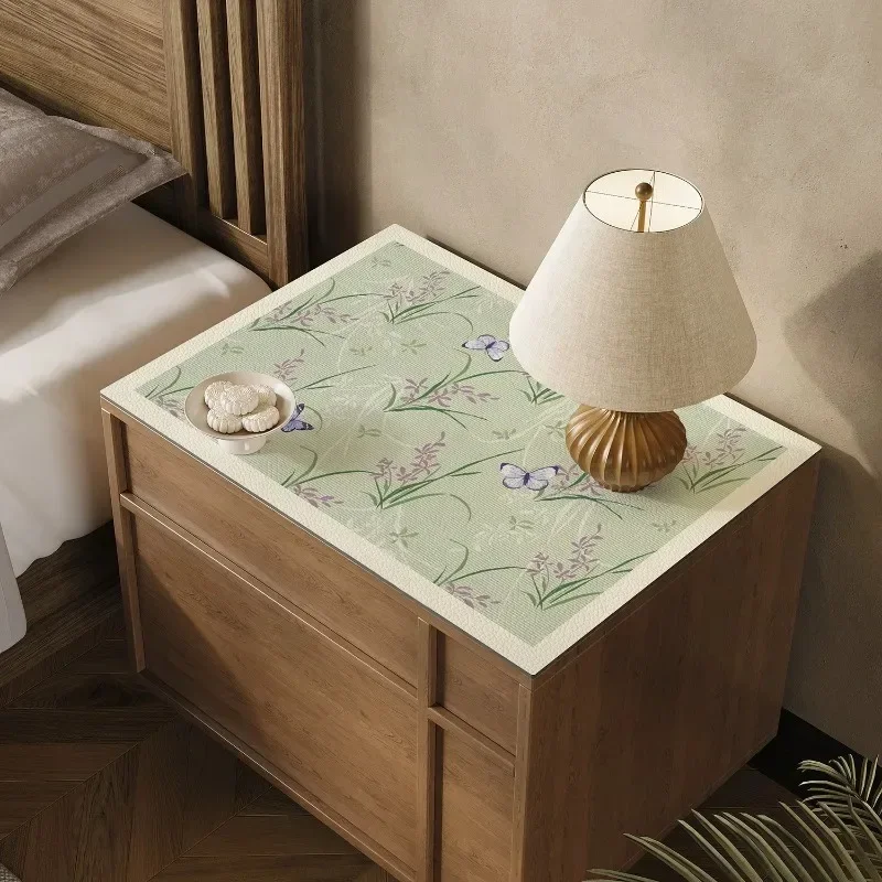 Chinese Bamboo Pattern Waterproof PU Leather Table Mat Anti Dirty Cover for Nightstand Dresser Multi Size Desktop Protector Pad