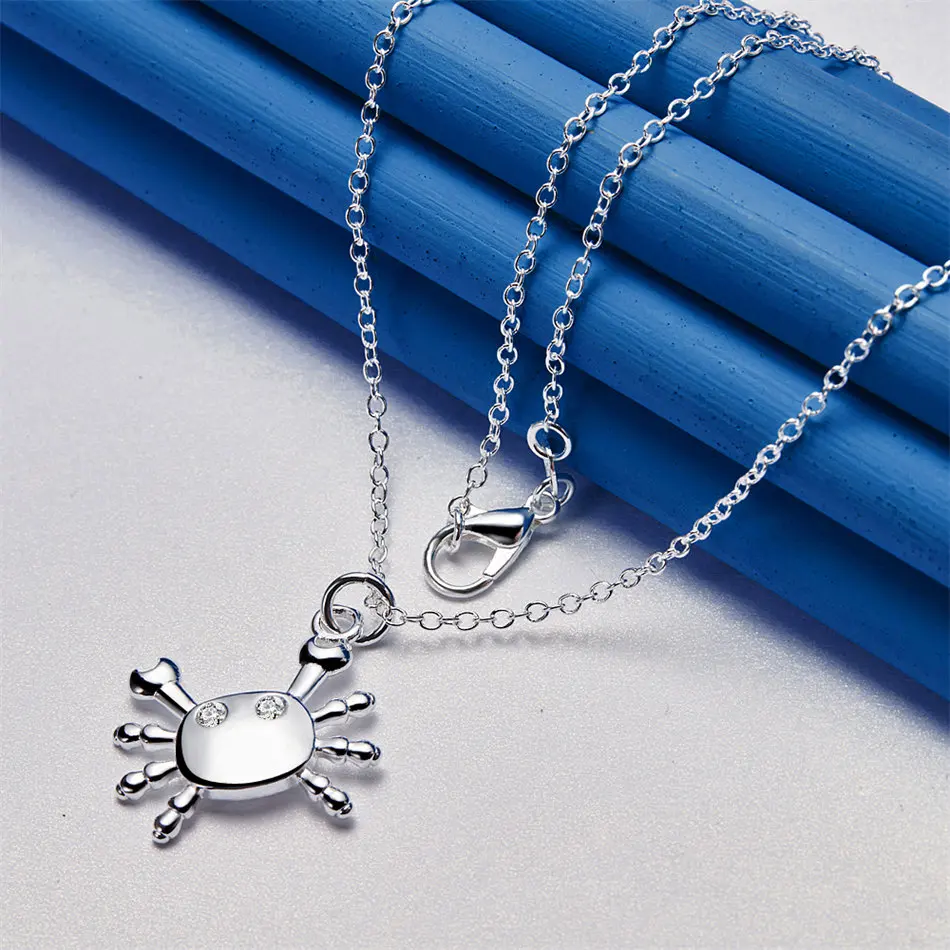925 sterling silver 16-30 inch cute crab pendant necklace for women's wedding fashion jewelry accessories