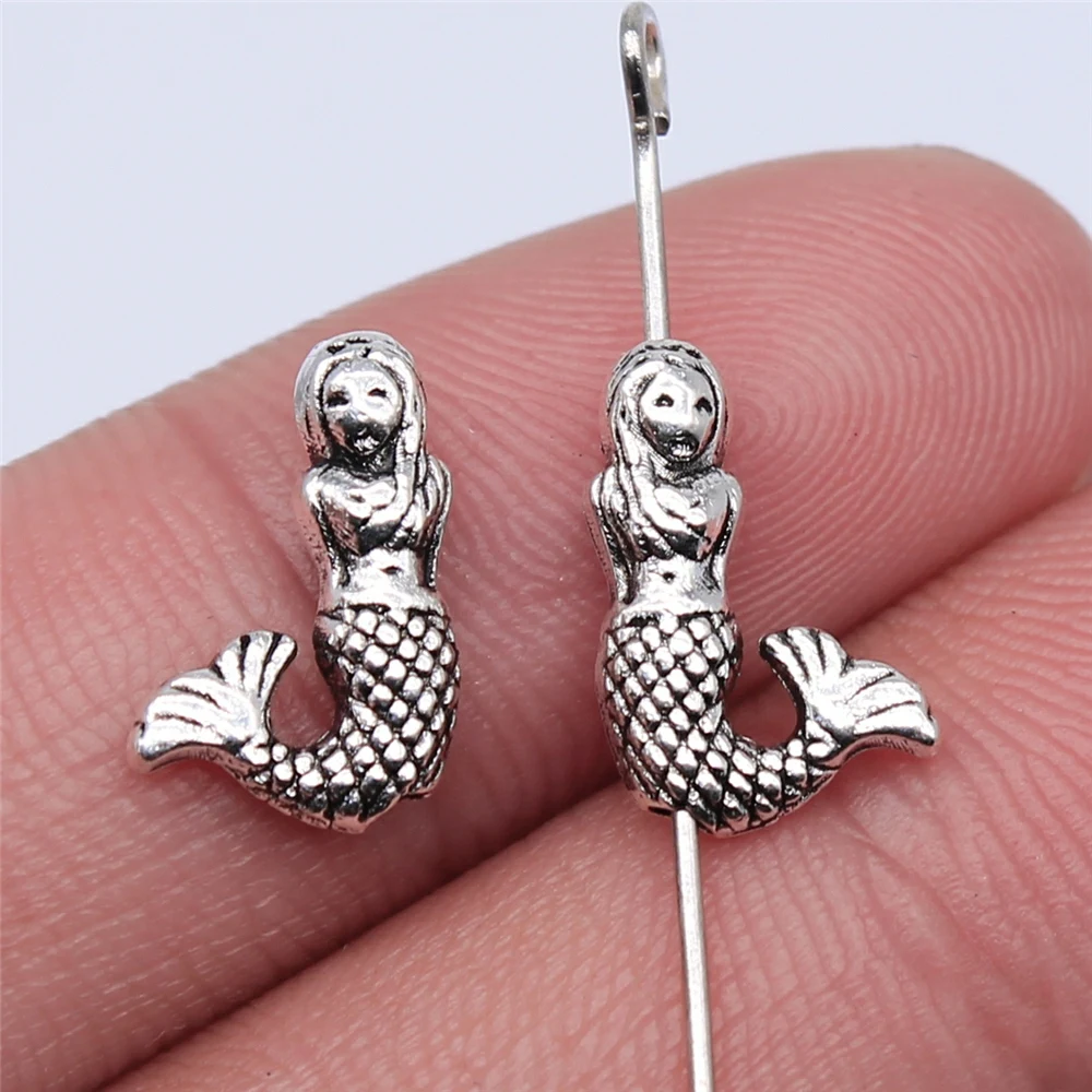 WYSIWYG 20pcs 13x8mm Antique Silver Color Mermaid Beads For Jewelry Making DIY Jewelry Findings