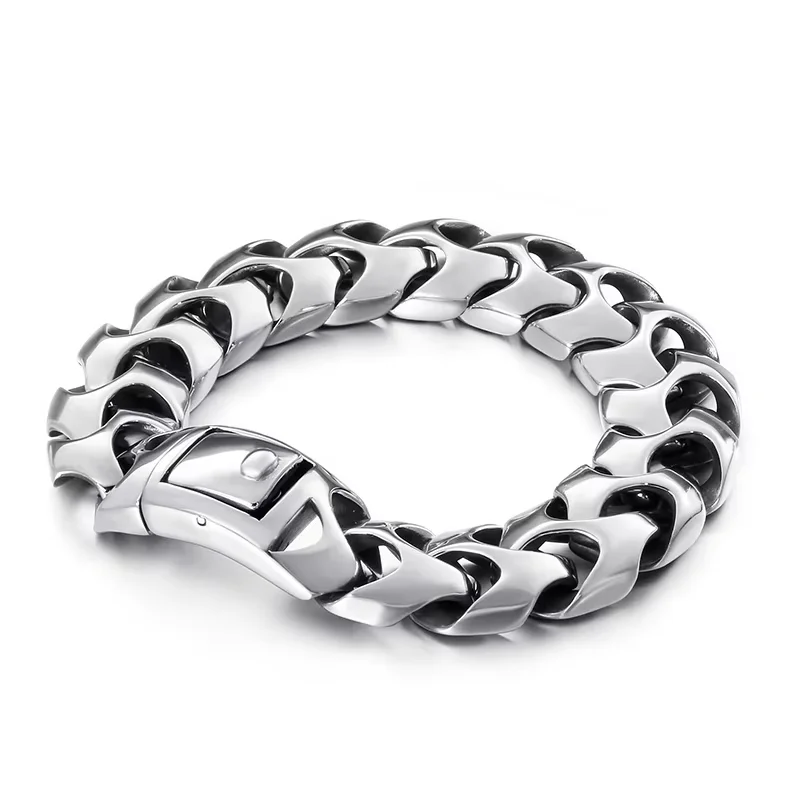 Fongten Bracelet For Men Silver Color Stainless Steel Bone Link Chain Male Bangle Bracelets Shiny Wristband Jewelry Wholesale