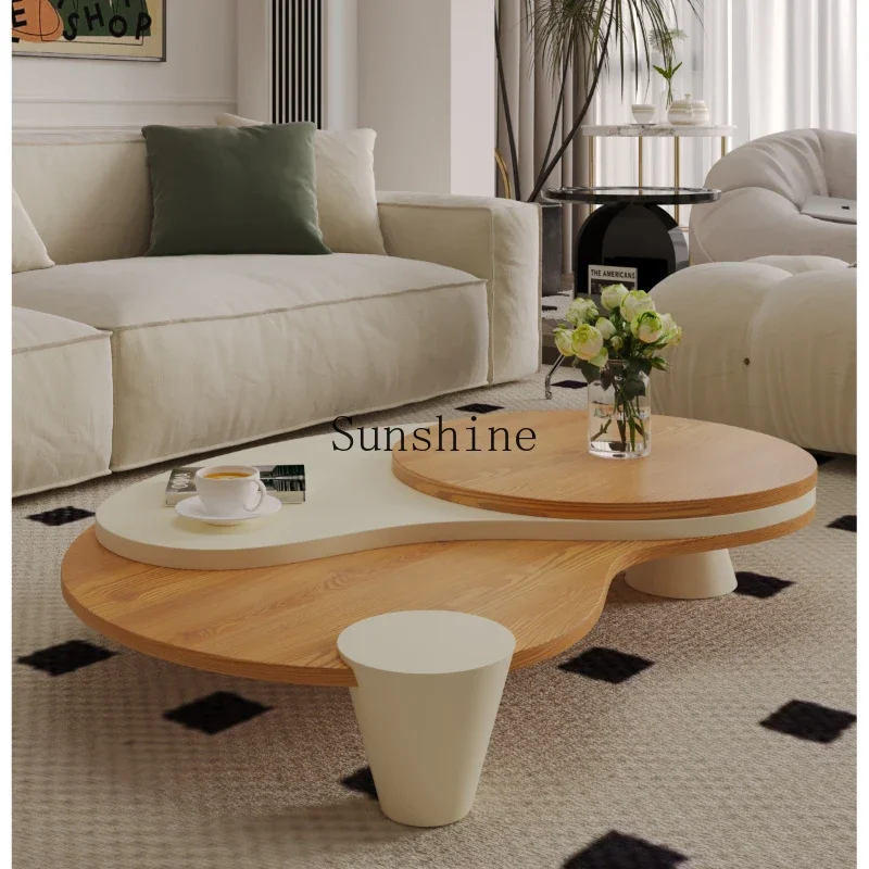 

Cream style household small apartment light luxury high-end simple living room special-shaped tea table