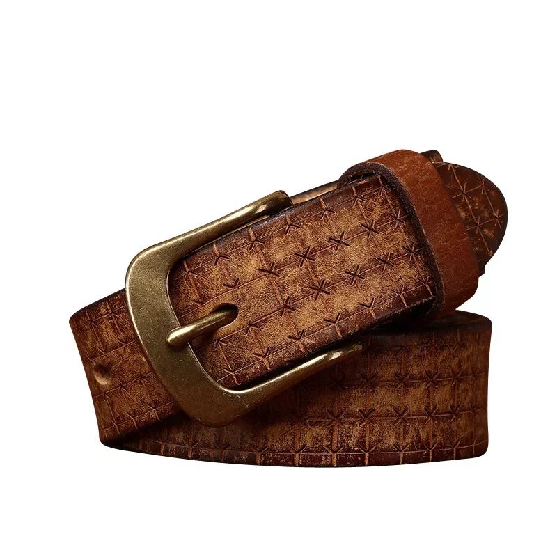 Men's 3.8cm Cowhide Thick Waistband with High-quality Brass Buckle 5.5mm Thick Waistband Hand Polished Waistband