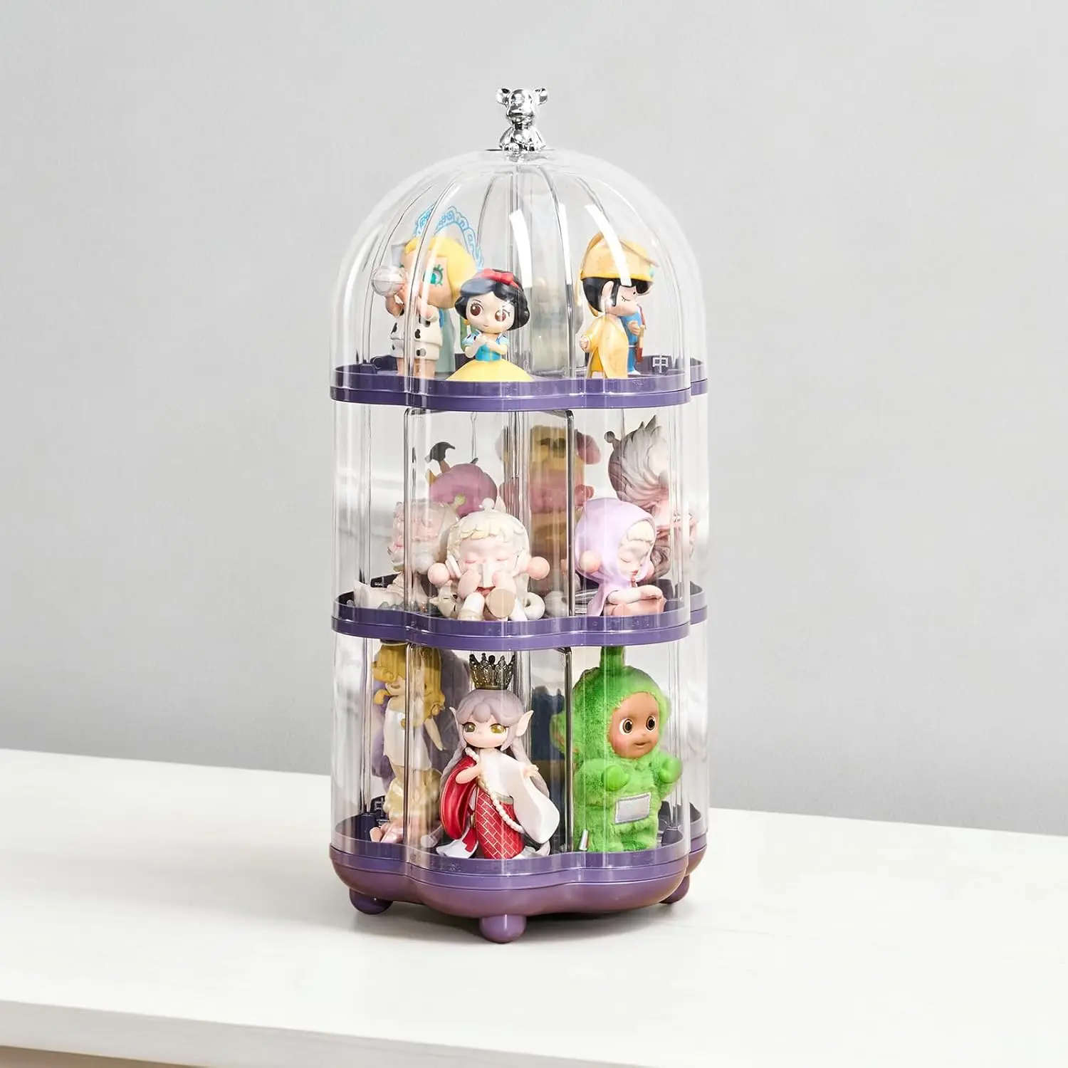 

Трехуровневая прозрачная витрина для кукол с обзором на 360 градусов ° Пылезащитный бокс для фигурок и коллекционных предметов