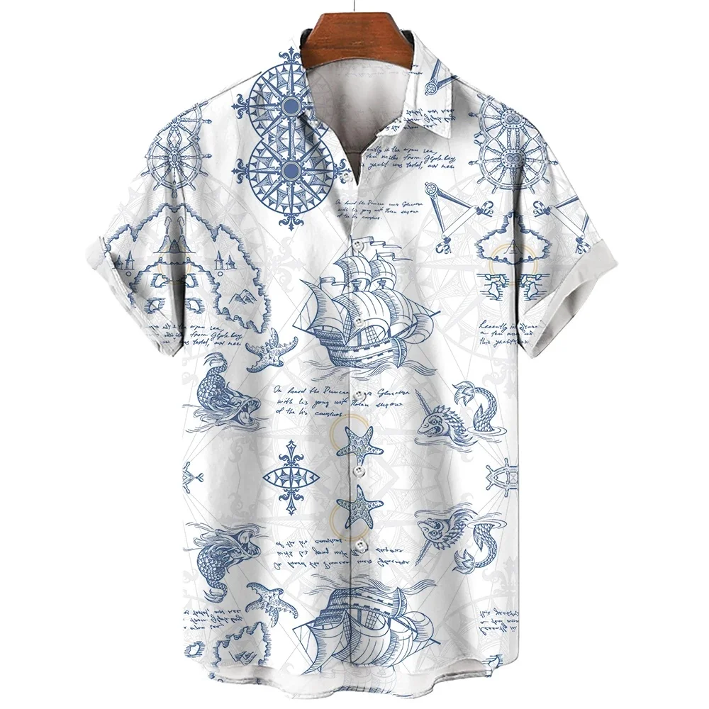 

2026 Sailing World Graphic 3D Printed Men's Retro Shirt Fashionable Casual Hawaiian Beach Style Summer Oversized Street Shirts
