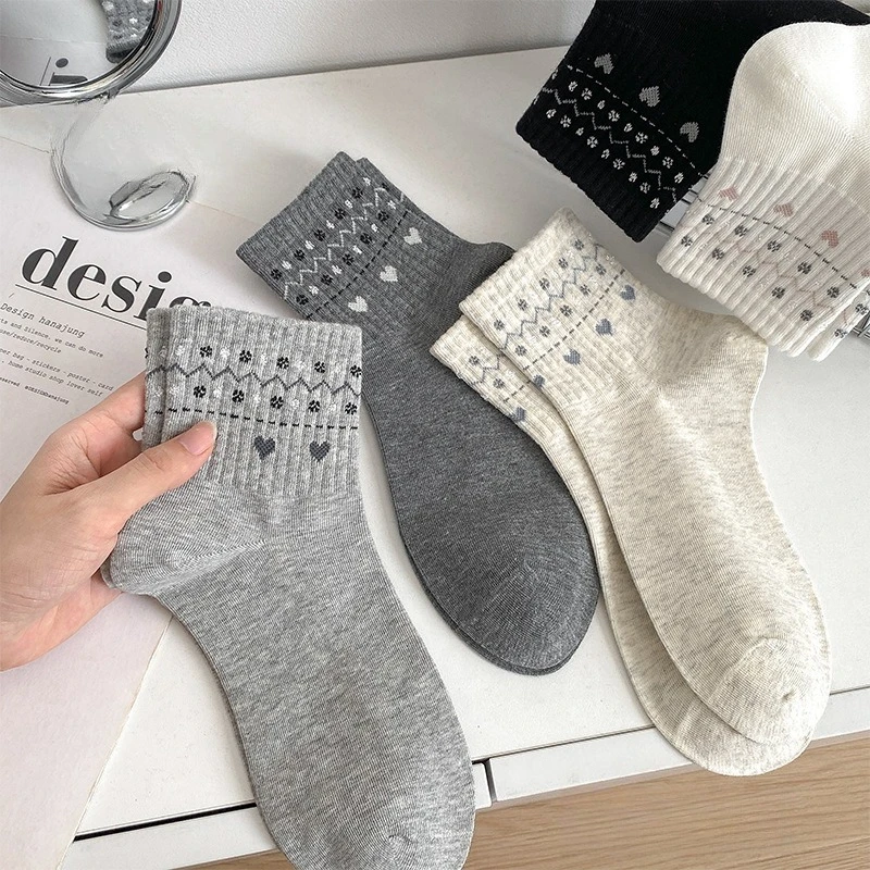 

5 Pairs 2026 Adult Heart-shaped Socks Women's Autumn Winter Knit Short Socks Sweet Casual Cotton Grip Socks Hosiery High Quality