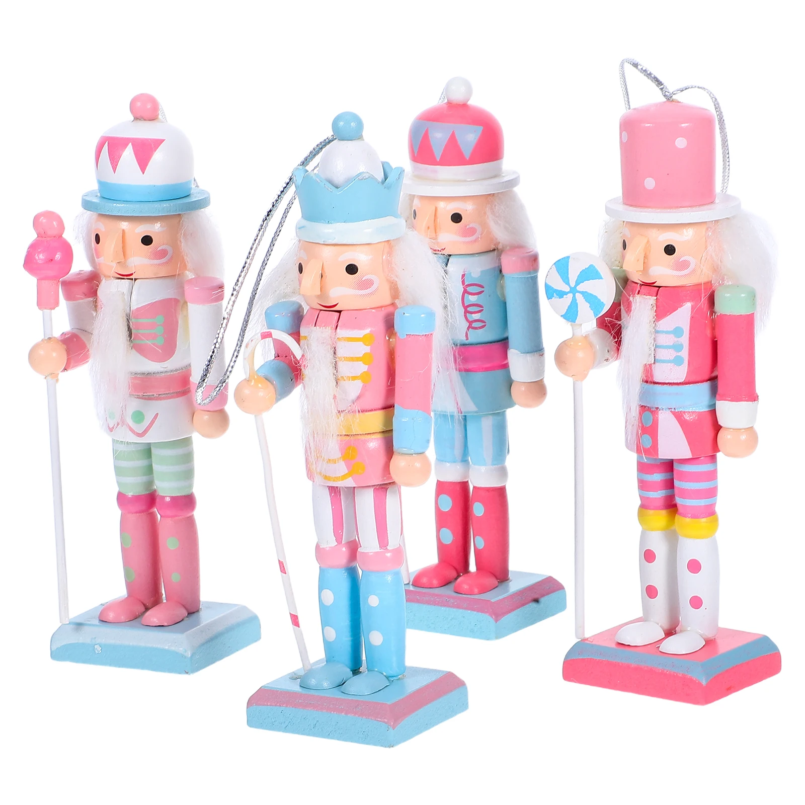 

4pcs Wooden Christmas Nutcracker Figure Xmas Soldier Tabletop Centerpieces Nutcracker Ornaments Festival Shelves Decorations