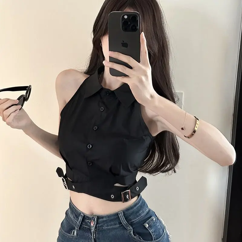 

American retro hot girl trend white shirt vest summer Y2K Harajuku style women's sexy short fashion women's tops emo