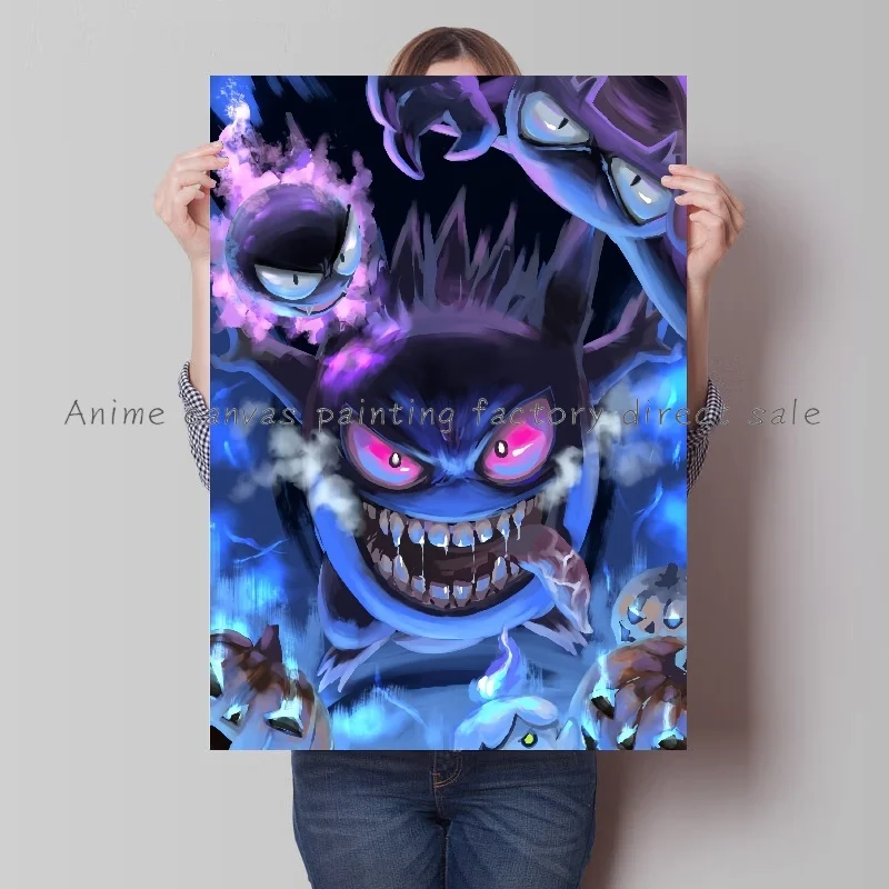 Classic Anime Pokemon Canvas Painting Gengar Cool HD Poster Print Watercolor Wall Art Picture Home Bedroom Decor Kids Gift