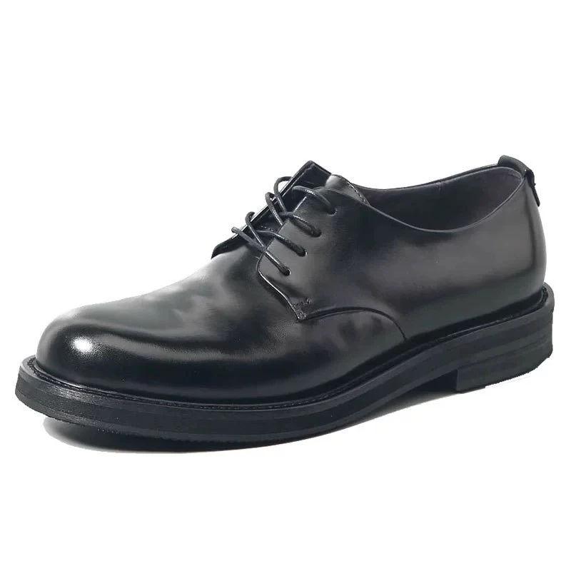 

Luxury Genuine Leather Mens Business Dress Shoes Black Cap Toe Lace-Up Oxfords Company Office Wedding Party Formal Shoes for Men