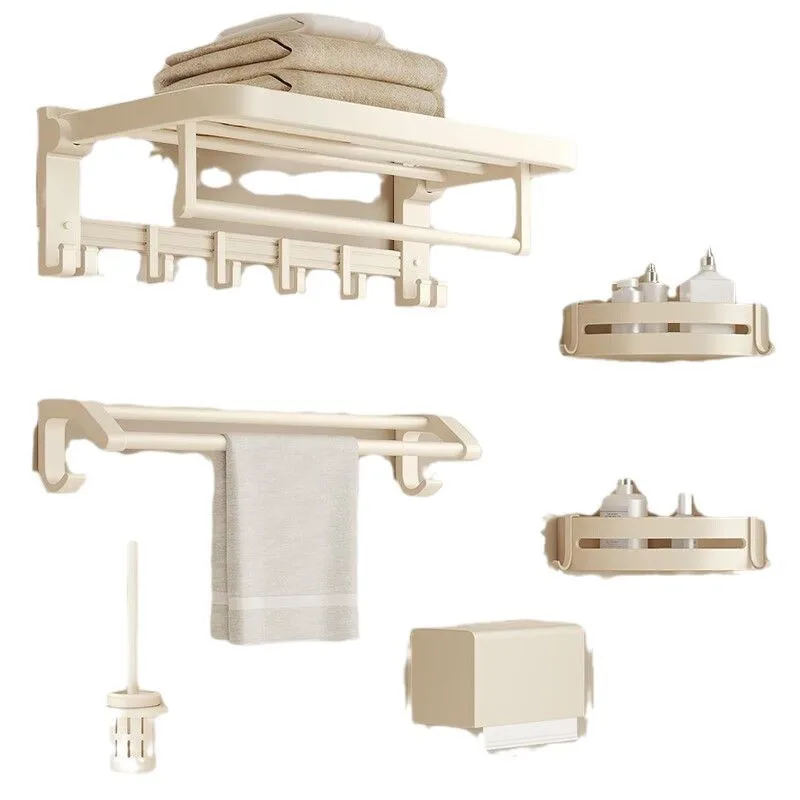 Cream wind towel rack No toilet Milk white storage Bath towel rack Bathroom bathroom hardware pendant set