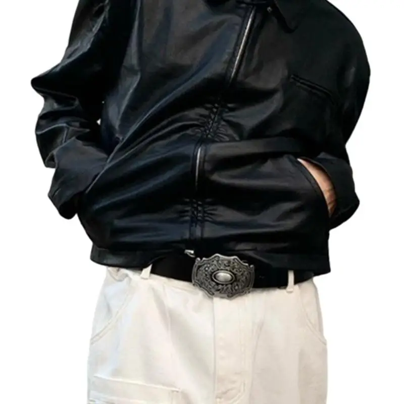 

652F Waist Belt Engraved Buckle for Cowboy Cowgirl With Flower Vintage Belt Hot Girl Waist Chain Wide Sexy Oversize Buckle