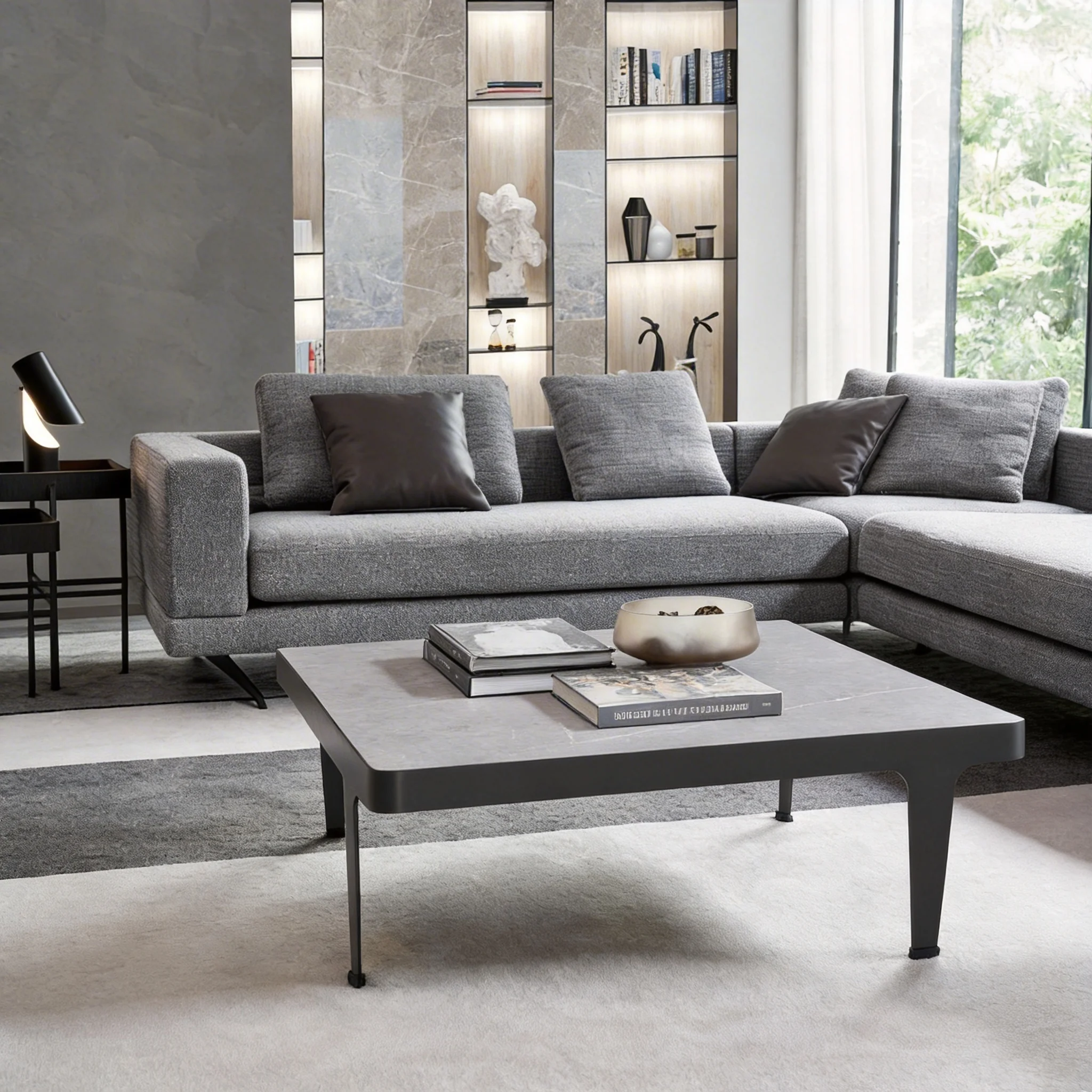 Luxury Modern Stainless Steel & Natural Marble/Wood 2 Piece Coffee Table Set for Living Room Home Furniture with Corner Table