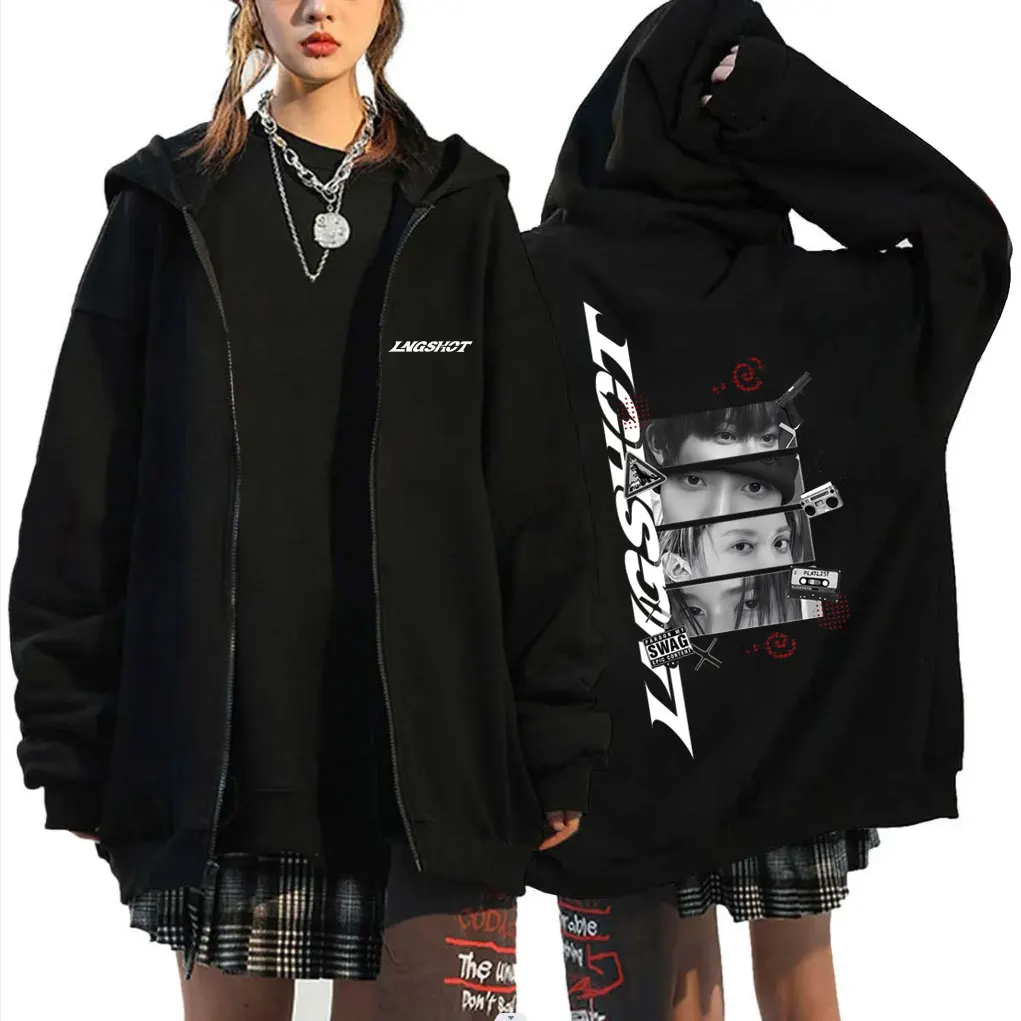 

Korean Band Lngshot 2026 Zipper Hoodie Men Women Kpop Fashion Trend Zip Up Jacket Male Casual Oversized Zip Up Sweatshirt Coat