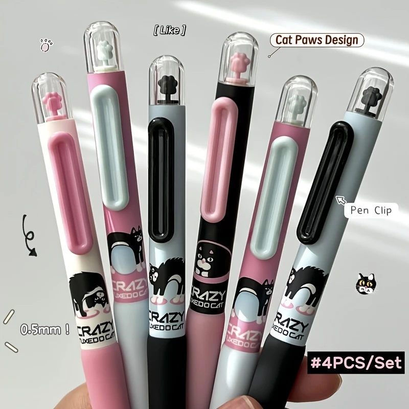 

Набор из 1/4 шт. гелевых ручек Crazy Tuxedo Cat с вращающимся колпачком в виде кошачьей лапки, 0,5 мм, черные, быстросохнущие, для плавного письма, A3204