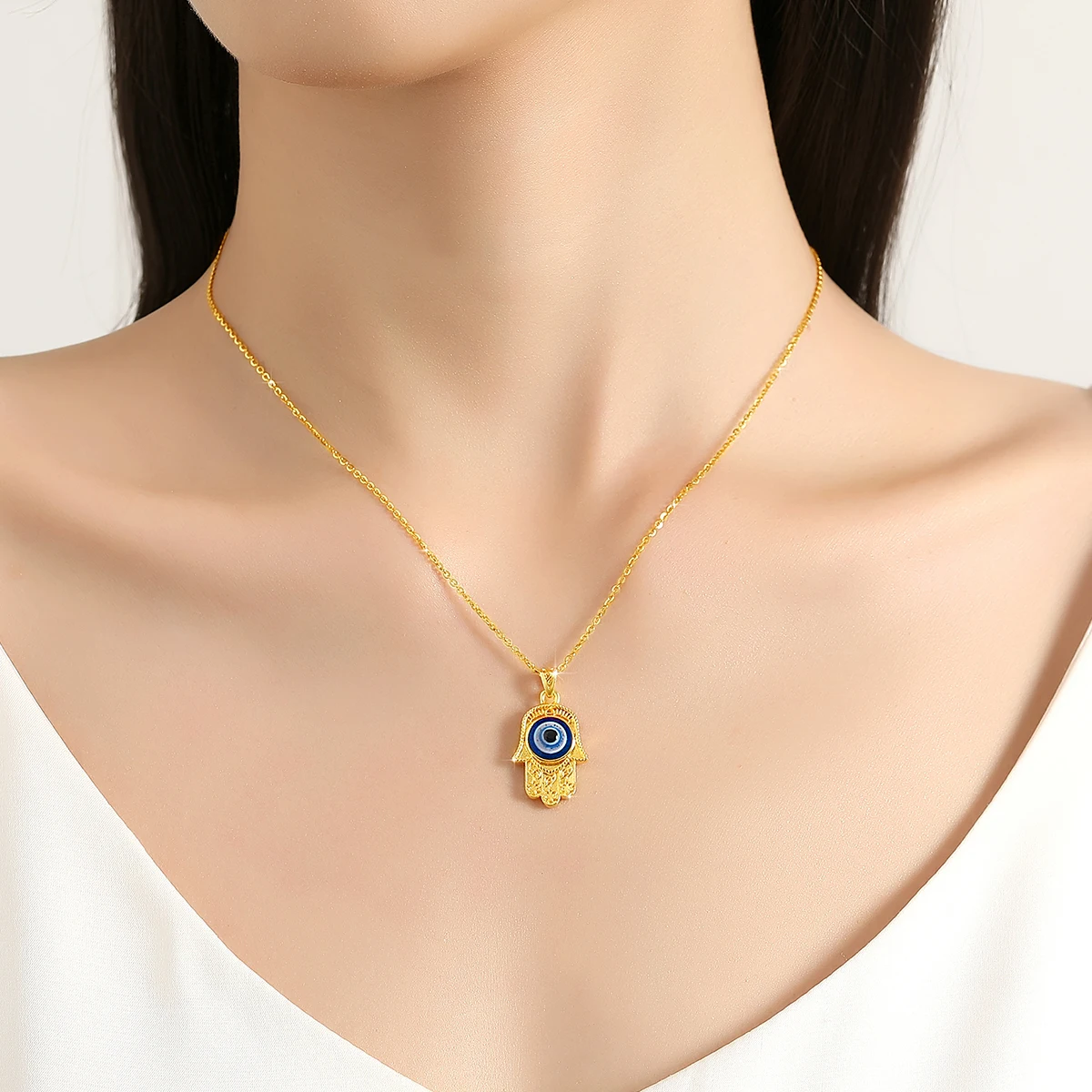 Szjinao 100% 18k Real Gold Evil Eye Necklace Hand Luxury Design With K Gold Certificate Pendant Jewelry For Women Istanbul Gift