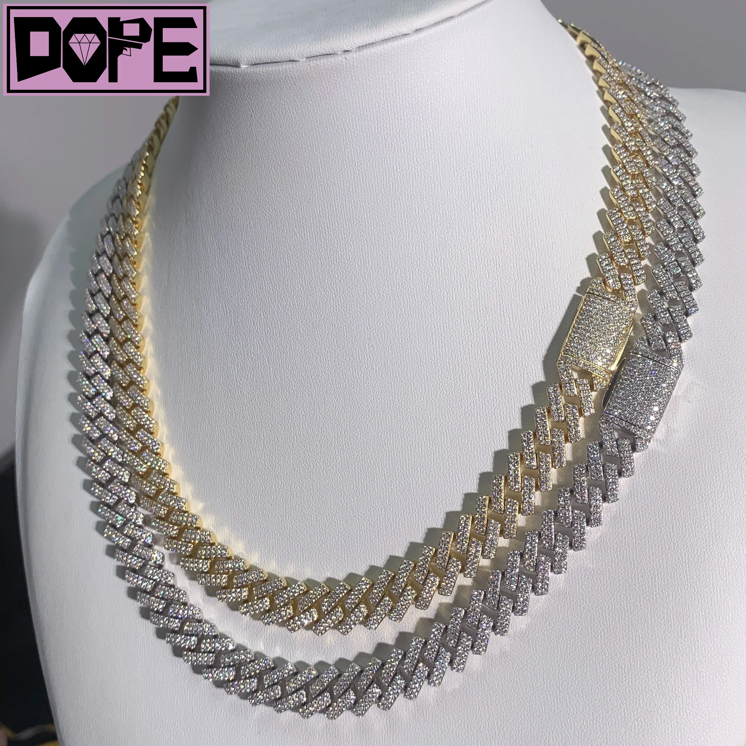 to Ready Ship 12mm Cuban Chain 925 Sterling Silver Iced Out VVS Diamond Moissanite Cuban Chain