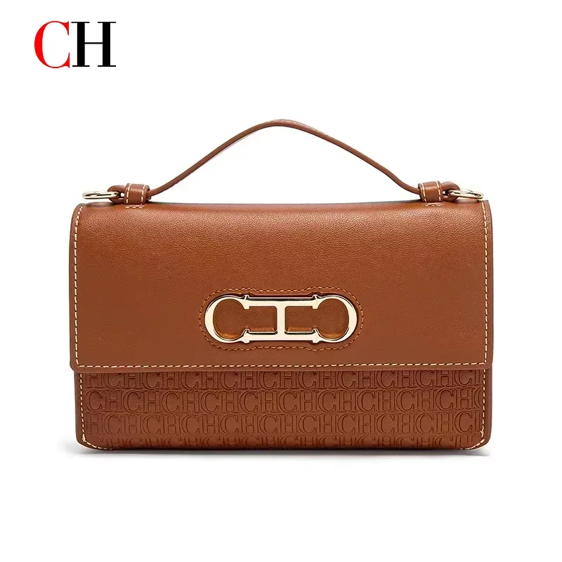 CH Brand 2026 New Retro Black and Gold Buckle Women's Handbag Textured Leather Patchwork Embossed Light Luxury Crossbody Bag