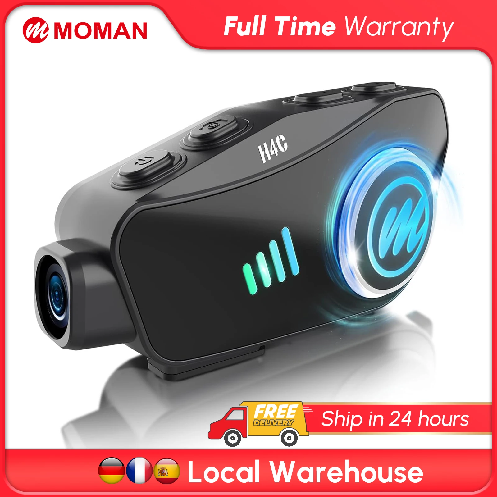 

Moman H4C Motorcycle Helmet Headset with Camera H4C with 【1080P Camera】120° Wide Angle 360° Recording with 32G TF Card