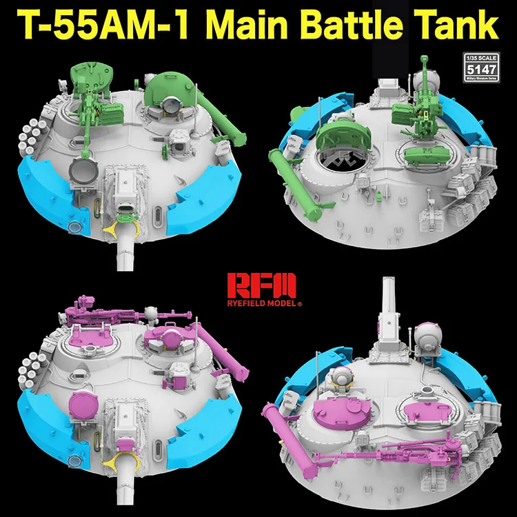 رايفيلد نموذج RFM RM-5147 1/35 T-55AM-1 دبابة المعركة الرئيسية-التعليق النشط والمسار، مجموعة نماذج المقياس