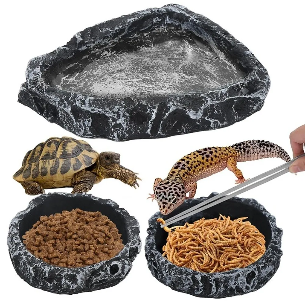 

Simulated Stone Reptile Feeding Bowls Resin Easy Clean Water Dispenser Durable Lizard Supplies Small Pet Bowls for Pet Terrarium
