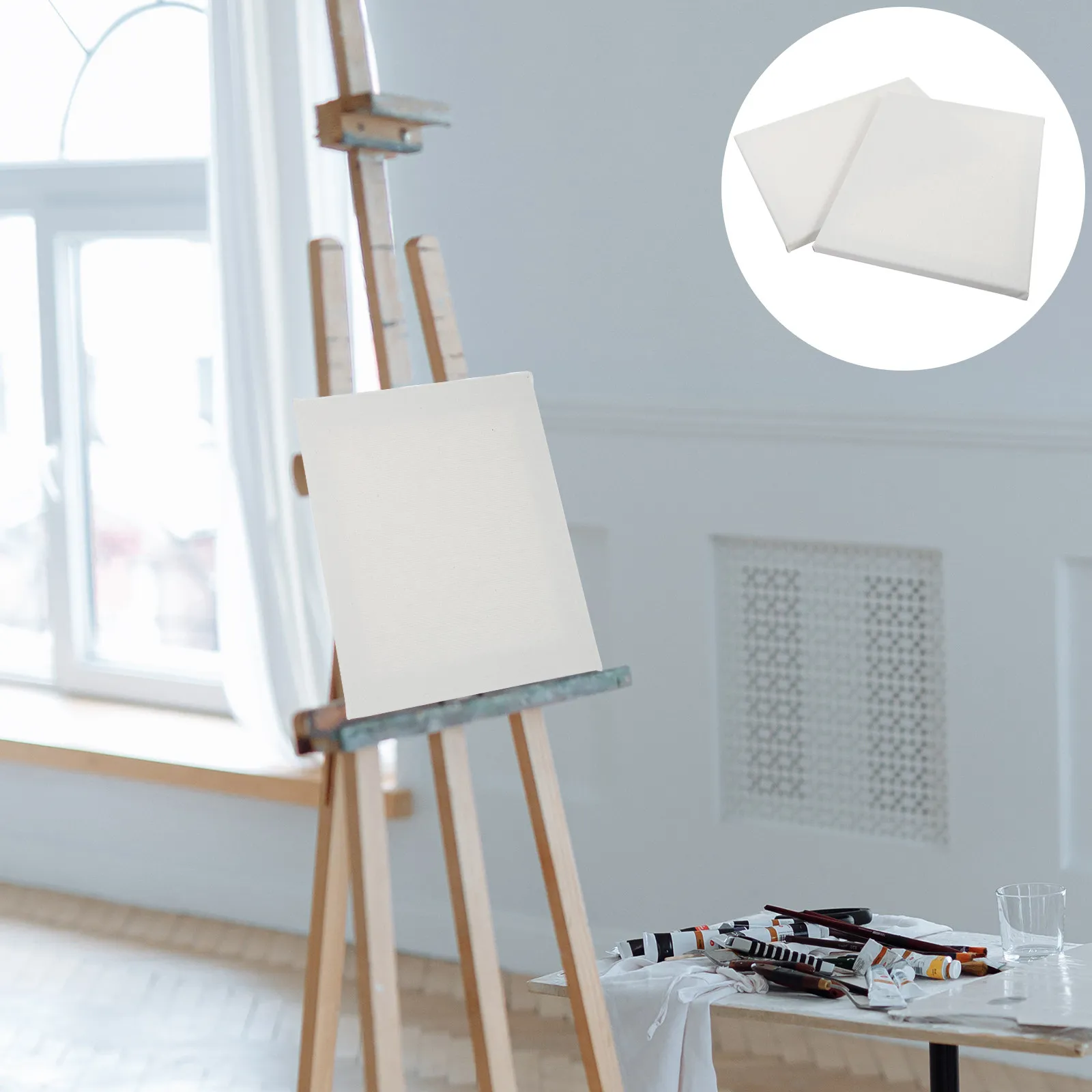 2Pcs Premium DIY Painting Frame Set for Oil Canvas Artwork Sturdy Wooden Picture Holder Indoor Wall Decor Simple Style Painting