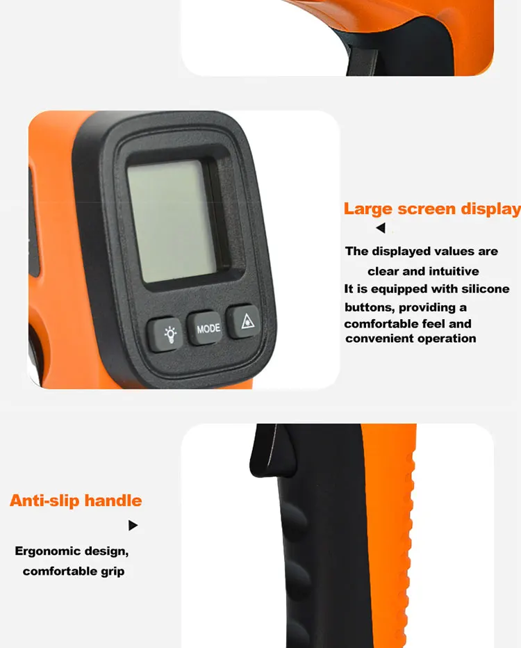 Hochempfindliche digitale Infrarot-Messpistole, Hygrometer, Hintergrundbeleuchtung, Bildschirm, Laserpositionierung, berührungslose Temperatur – Detail 15