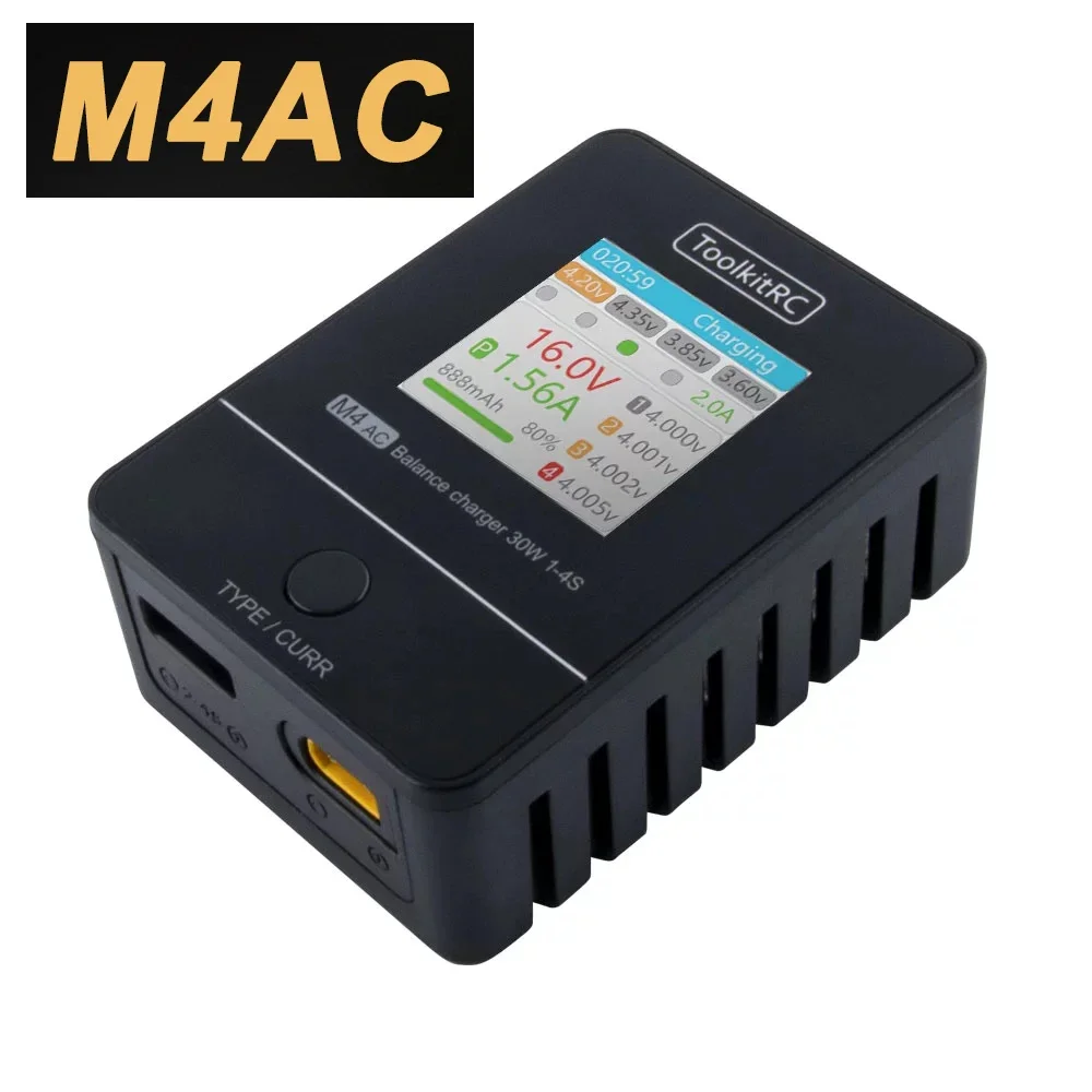 ToolkitRC M4AC 30w LiPO LiFE LiHV Compact AC Smart RC Batteries Charger With XT60 XT30 Interface 32 Bit ARM IPS Bright