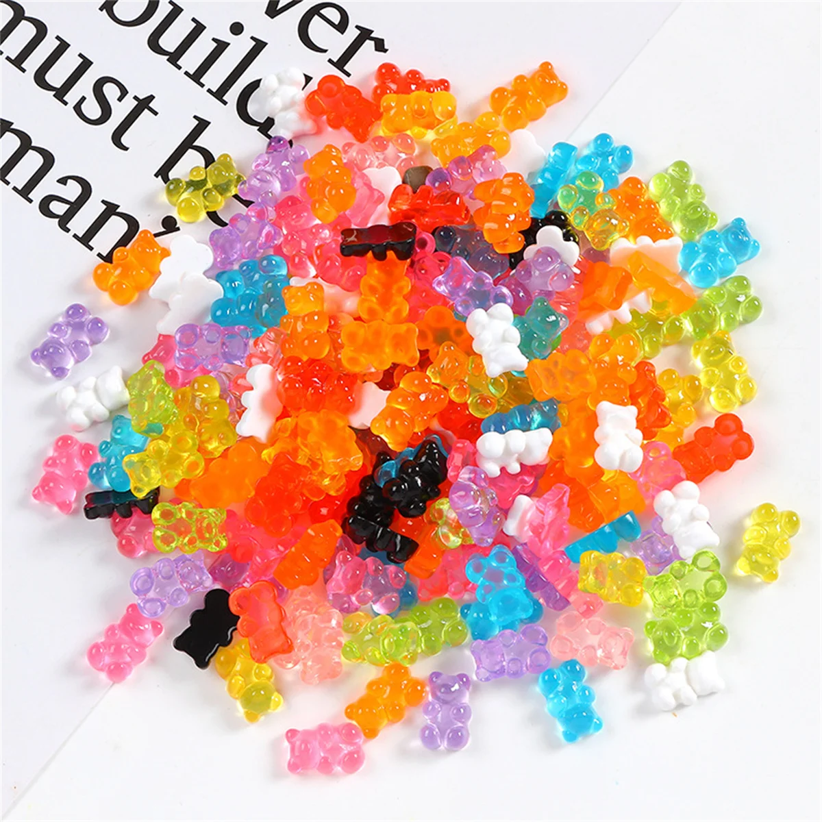 DW18 50pcs 13mm Cartoon Mini New Transparent Decoration Gummy Bear Handmade Acrylic Beads Jewelry Making DIY Necklace Bracelet