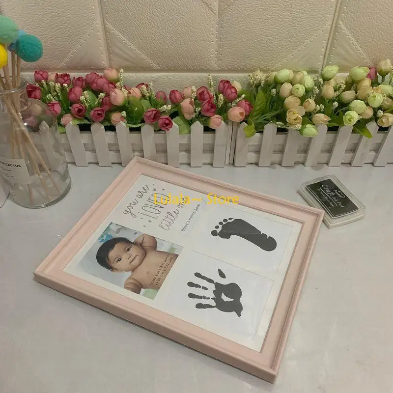 

Y4QA Baby Kids Birthday Gift Newborn Hand Foot Print Ornaments 12 Months Photo Frame