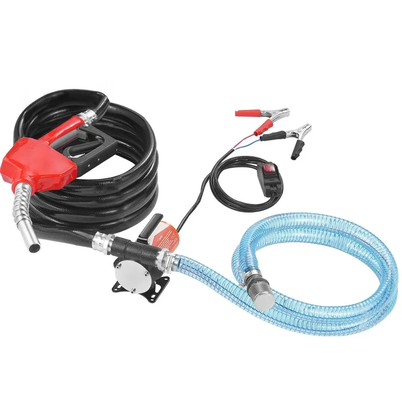 10 GPM 12V DC Portable Electric Self-Priming Fuel Transfer Extractor Pump Kit with Automatic Shut-off Nozzle Hose for Diesel