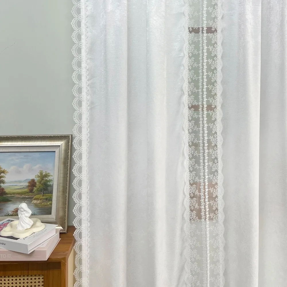 Vintage French Lace Semi Sheer Curtains for Living Room, Bedroom Romantic White Tencel Cutout Embroidery Light Filtering Drape