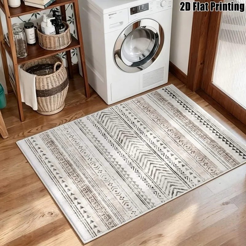 1Pc Bohemian Geometric Stripe Retro Carpet, Machine Washable, Personalized Decoration, Ins Style Home Essential, Suitable for Living Room, Bedroom, Entryway, Office, Corridor and Other Areas